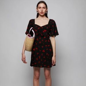 HVN Black crepe cherry print Mini Emily dress